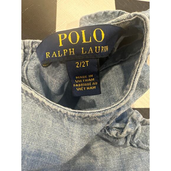 Toddler girls Polo Ralph Lauren 100% cotton ruffled top Jean color buttons 2T - Picture 3 of 6